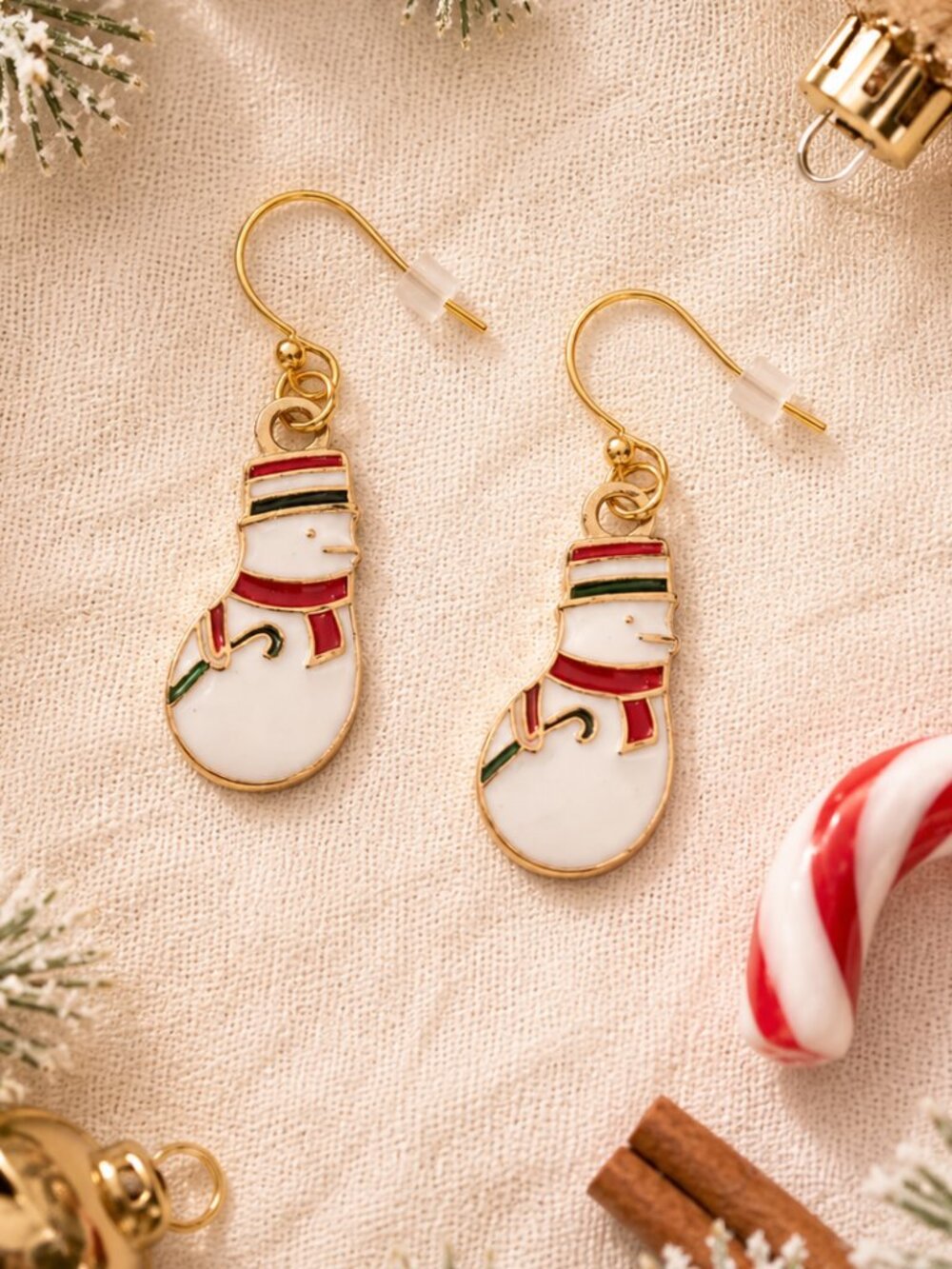 Snowman Enamel Dangle Earrings Red Green Gold Christmas Holiday New